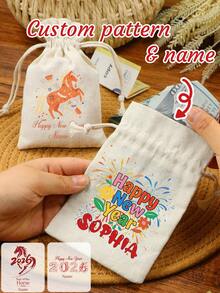 LICVIC Custom Drawstring Gift Bag With Festive Design And Name, Personalized Keepsake Pouch, Celebrations And Surprises, Customized Money And Note Holder For New Year Moments, Happy Bride, Customizable Small Bag Ideal As Thoughtful Present, Family, Friends - Multicolor - View 1