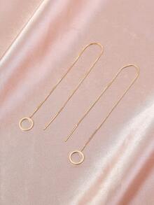 1 Pair Women's Elegant Minimalist Round Long Tassel Dangle Earrings, Suitable For Daily Commute And Party/Holiday - Yellow Gold - View 4