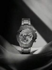 Fossil BQ2491 男士多功能石英表，灰色不锈钢表带，运动腕表，男士生日和周年纪念日的理想礼物 - 灰色 - 查看 1