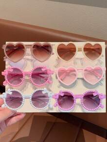 1/2/3/4/6 件装 女孩可爱爱心儿童时尚眼镜，情人节好礼，仅展示卡片，不含运费 - 彩色 - 查看 4