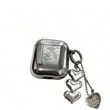 Silver Plated Heart Shaped Earphone Case, Compatible With Apple 1/2/3/Pro - Electroplating Solid Color + Love Pendant - View 5