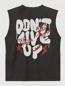 Summer New Men's Street Fashion Inspirational Slogan Print Loose Fit Crew Neck Casual Tank Top - Dark Grey - View 4