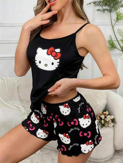  Sanrio Sanrio Hello Kitty Pajama Set For Women, Casual Sleepwear, Camisole Top And Pants, Suitable For Summer