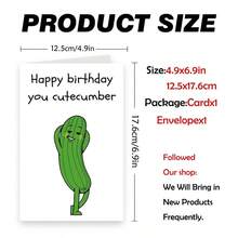 1PC Cute Cucumber Pun Birthday Card (With Envelope) - "Happy Birthday You Cutecumber" Funny Message, Perfect For Friends/Couples/Besties, Playful Birthday Greeting Card - Multicolor - View 6
