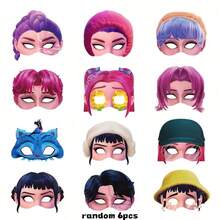 6/12个装 K-Pop 猎人女巫狩猎女团纸面具，2026 新款，半脸 Cosplay 收藏品，适合 K-Pop 主题派对/化装舞会/生日和圣诞节礼物，K-Pop 女团粉丝应援拍照道具 - A - 查看 11