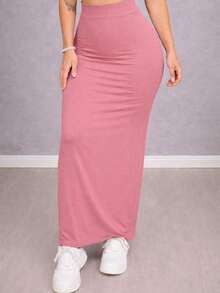 Long Midi Skirt, High Waist, Tube Style, Foreign Blogger Fashion - 乾枯玫瑰色 - 查看 2