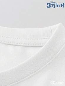 Disney Camiseta de manga corta infantil de  Stitch para niños y niñas, camiseta de algodón estampada RELAX de verano informal - Blanco - Ver 4
