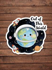 2pcs "OUT OF THIS WORLD" Space Themed Interesting Stickers - Perfect For Personalizing Your Laptop, Water Bottle Or Helmet With Unique Cosmic Designs! - Multicolor - View 1