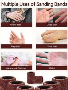 美甲打磨钻头砂带，3色粗细中粒度电动锉砂套装，尺寸#80、#120、#180，3/32英寸电动锉指甲钻头，适用于亚克力凝胶指甲、角质层修整、美甲和足部抛光。 - 彩色 - 查看 6