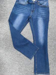 Men's 100% Cotton Slim Fit Straight Leg Jeans Solid Color Slim Fit Style Dark Denim Long-Length Solid Blue Work Pants Husband/Boyfriend Gift Work/Outings/Urban/Vacation/Campus Wear Solid Color Regular Fit Pocket Zipper & Button Design Christmas Gift For Husband & Father Men's Jeans. 100% Polyester - (30L) Xanh cổ điển - Xem 7