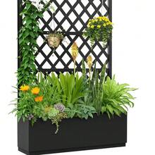 Jardinera metálica con enrejado, 185 x 120 x 30 cm. Jardinera elevada para exteriores con malla de privacidad y orificios de drenaje para plantas trepadoras, flores y hortalizas. - Negro - Ver 1