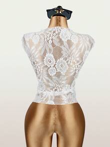 Women's Lace Waist Tie Top, White Top, Puerto Rico Vacation Summer - White - View 3