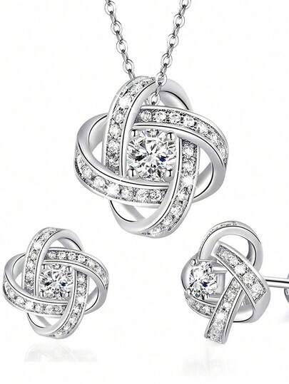 FOREVER QUEEN 925 Sterling Silver Satellite Series Earrings & Necklace Set, Suitable For Women/Girls, 5A Grade Cubic Zirconia, Jewelry Gift Box Packaging