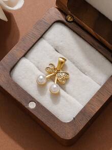 1件/包 304不锈钢仿珍珠镶嵌蝴蝶结吊坠配饰，情人节饰品 - 金色 - 查看 4