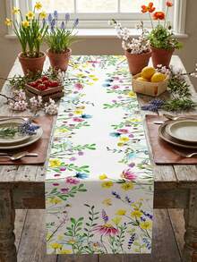 1pc-Spring Wildflower Table Runner: Watercolor Floral & Butterfly Print Design – Durable Polyester Fabric Ideal For Dining Table/Coffee Table/Outdoor Picnic Decor, Easter Holiday Gathering Accent & Spring Seasonal Home Decoration - Multicolor - View 12