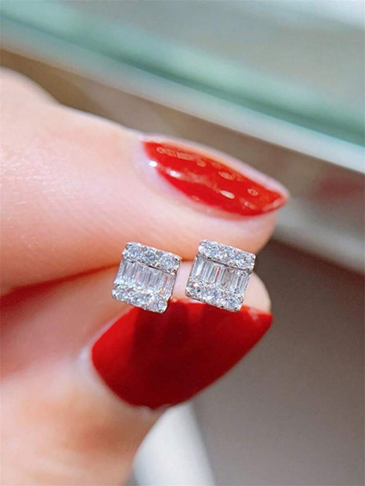 1 Pair Fashion Cubic Zirconia Stud Earrings, Women's Wedding Engagement Anniversary Party Jewelry Valentine's Day Gift - 3# - View 6