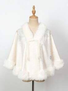 1件花卉印花仿珍珠装饰连帽斗篷/披风 - 彩色 - 查看 1