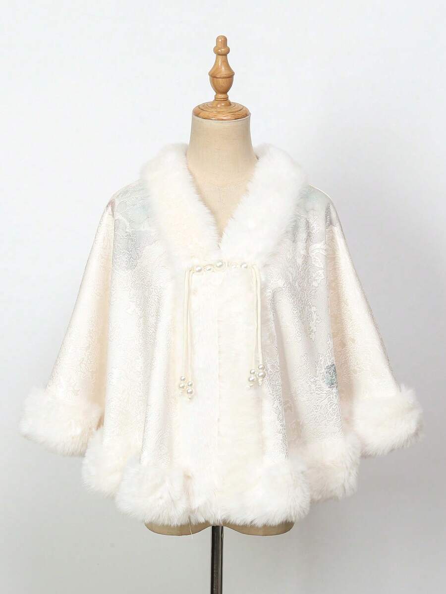 1件花卉印花仿珍珠装饰连帽斗篷/披风 - 彩色 - 查看 1