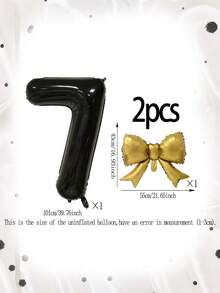 Set Balon Dekorasi Pita 2 Buah, Balon Foil Angka 0-9 Hitam 40 Inci & Balon Berbentuk Pita Emas untuk Dekorasi Pesta Ulang Tahun - MultiWarna - View 5