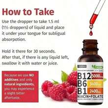 Bestseller!Vitamin B12 Raspberry Liquid Supplement Drops With B6, B1, Niacin & Folate - Edible Support For Energy, Brain & Heart, Non-GMO & Gluten-Free, 4 Fl Oz.Supplement Vitamin,Free Shipping. - 1 Piece - View 7