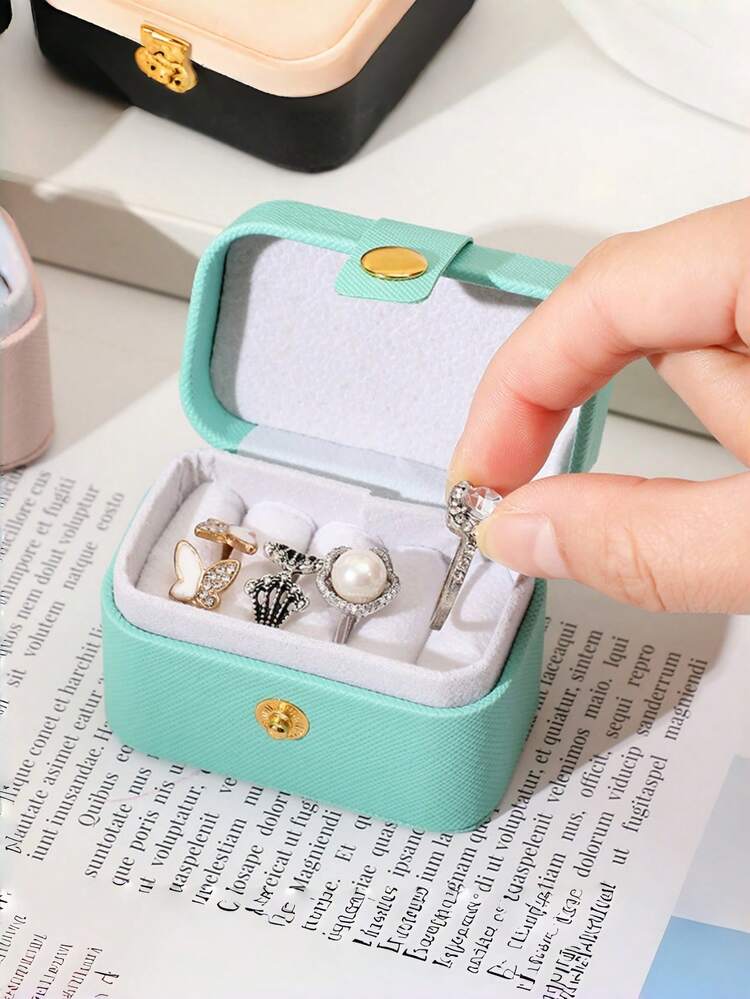 奢华定制迷你PU皮革收纳盒，便携式戒指耳环旅行盒，简约长方形小首饰收纳盒，外贸轻奢便携式首饰盒，旅行便携式小戒指盒，拉链口袋式首饰收纳盒 - 彩色 - 查看 8