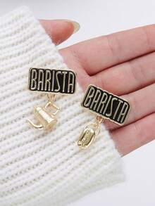 极简金属咖啡壶杯拉花盆可可豆咖啡馆服务员咖啡师徽章别针 - 彩色 - 查看 3