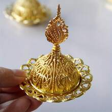 1 Set Vintage Arabic Style Metal Incense Burner, Retro Gold Incense Holder, Backflow Incense Burner Decor, Ash Tray, Desktop Miniature Ornament, Home Decor, Room Decor, Tabletop Decor, Creative Home Fragrance Gift - Big Round Head - View 9