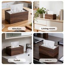 1 pieza/2 piezas Caja de pañuelos de madera de nogal premium, emparejada con tapa de empuje ondulada, caja de almacenamiento/soporte de pañuelos de estilo minimalista moderno, de uso múltiple, para: hogar, fiesta, sala de estar, dormitorio, baño y escritorio de oficina. Adecuado para: Navidad, Acción de Gracias, uso diario, Año Nuevo, Día de San Valentín y feriados nacionales, opción ideal. - Caja de pañuelos de papel corrugado - Ver 7