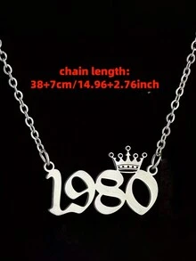 1pc Customized Stainless Steel Necklace, Elegant & Fashionable Polished, Birth Year Number Necklace, Unique Date Birthday Crown Pendant Necklace Gift, Multifunctional Casual Collarbone Chain, Holiday Gift - Multicolor - View 5
