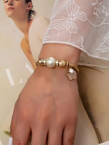 1pc Elegant Fashionable Minimalist Classic Pearl Bracelet, Versatile & Chic - Multicolor - View 2