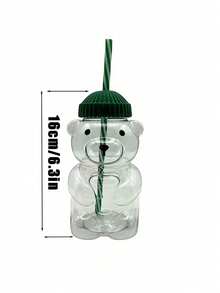 Cute Bear Straw Cup With Lid & Straw | Plastic, Reusable, Honeybear Cup, Cute Mugs Bears Sippy Cups, Ideal For Hot And Cold Drinks, Coffee, Wine, Juice, Smoothies, Boba, Birthday Gift, High Aesthetic Value, Party Drinkware, Valentine'S Day, New Year Gift, Exquisite Creative Gift, Ramadan Gift (Candy Cane Stripes) - Multicolor - View 10