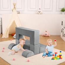 Sofá modular de Juego para niños, 6 Piezas, sofá modular para Sala de Juegos, sofá modular de Espuma para niños, sofá Convertible con Funda extraíble, Color Rosa - Gris - Ver 6