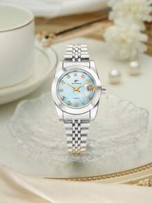 1pc Women's Quartz Wrist Watch, Silver Steel Strap, Sparkling Diamond Markings, Overall Design Focuses On Sweet And Delicate Style, Suitable For Romantic Women - Silver - View 1