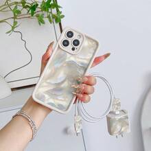 5pcs/Set Pink Shiny Rainbow Heart Pattern Phone Case, Including Charger Head Protector & Cable Guard + Lanyard, Shockproof Matte Soft TPU Protective Cover Compatible With IPhone 17 16e 16 15 14 13 12 11 Mini Pro Max Air X XR XSMAX 8 7 Plus, Fashionable Smartphone Accessory, Creative Design, UV Printing, Perfect Birthday Gift For Fashion & Music Lovers - Multicolor - View 2