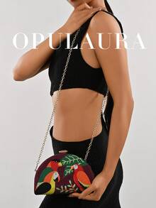 OpulAura 新款时尚闪亮鹦鹉图案水钻手拿包，欧美设计，亮丽夏日色彩，完美适合派对女孩、女士、新娘——适用于派对、婚礼、舞会、晚宴/宴会，可完美搭配婚纱、女士正式礼服、生日礼服。 - 紫色 - 查看 9