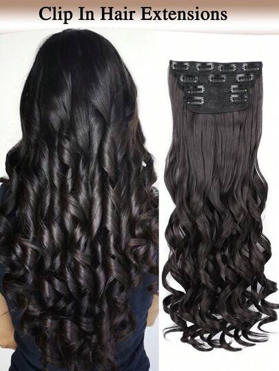 20 Inch Long Wavy Synthetic Hair Extensions, Thick & Soft, Suitable For Daily Wear (Dark Brown)