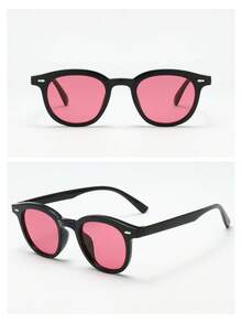 1pc Cat Eye Small Frame Fashion Glasses, High-Quality Personalized Minimalist Fashion Glasses, Suitable For Party, Casual, Travel, Beach, Daily Wear - Black Frame Pink Tablet - View 6