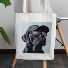 1pc Tote Bag, Hyper Realistic Cool Brutal Black Dog With Cap And Glasses, Perfect For Daily Use, 13. 4*15. 7inch/34*40cm, Urban Lifestyle, Shopping Tote, Hiphop Style, Edgy Fashion, Lightweight Bag, Novelty Bag, Statement Bag, Fashion Enthusiasts, Trendsetters - màu trắng = 13,38 x 15,35 inch (34 x 39 cm) - Xem 4