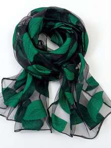 1pc Green Cutout Leaf Pattern Chiffon Scarf, Women's Shawl/Wrap Suitable For Outings And Formal Events, All Seasons - Green - View 14