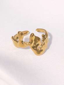 1pc Fashionable Creative Minimalist Asymmetrical Shaped Gold-Plated Stainless Steel Ring, Suitable For Women's Daily, Party And Date Wear - Multicolor - View 2