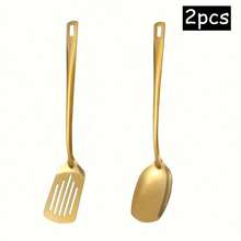 2件/6件套不锈钢厨房用具套装 - 包括漏勺、漏斗、平铲、撇油勺、汤勺、漏勺 - 非常适合家庭烹饪、节日聚会和餐厅使用（金色/银色） - - - 查看 10