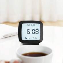 Minimalist, Portable, Small, Multifunctional Desk Clock With Night Light And Temperature And Humidity Meter - Black 1pc - View 2