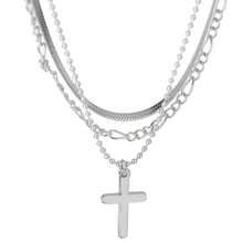 Bộ 3 món dây chuyền mặt thánh giá nhiều lớp bằng thép không gỉ mạ vàng thời trang mới, dây dẹt và dây hạt đồng. - Bộ dây chuyền - Xem 6