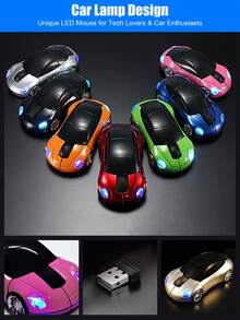 电池供电无线汽车造型鼠标，配备2.4G USB接收器，符合人体工学的光学鼠标，适用于笔记本电脑、Windows PC、办公室和家庭使用。 - 彩色 - 查看 3