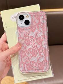 1pc Romantic Lace Pattern Soft Transparent Air Cushion Phone Case, Compatible With IPhone 11/12/13/14/15/16 Pro Max - Multicolor - View 2