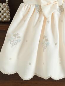 Đầm công chúa dáng chữ A không tay cổ tròn, nơ 3D phía sau, khóa kéo nửa thân cho bé gái, kiểu dáng thời trang đa năng, thích hợp làm quà sinh nhật cho bé gái, mùa xuân/hè, phù hợp cho tiệc tùng, họp mặt và mặc hàng ngày. - Màu be - Xem 7