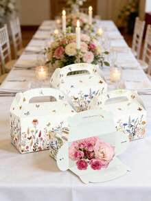 12个装野花主题派对糖果盒，花卉派对回礼盒，野花主题糖果盒，适用于新娘送礼会、生日派对、婚礼派对用品，多色野花纸质礼品盒，派对回礼盒，山墙式盒身，印有中国风花卉图案的糖果盒 - 彩色 - 查看 11