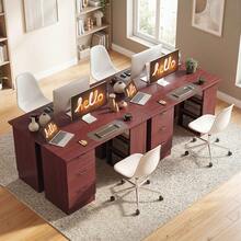 HOMCOM Computer Desk, Writing Table, PC Workstation With 3 Storage Shelves And Drawers, Silver Handle, For Home Office, White - Brown - View 8