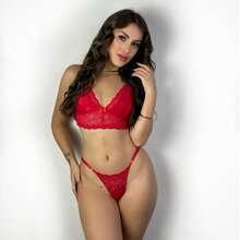 Lace Lingerie Set Seduction Side Adjustment Sensual Feminine Sexy - 紅色 - 查看 5
