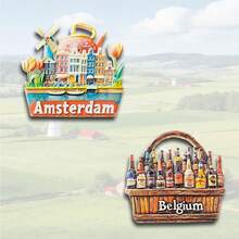1/2个树脂冰箱贴，荷兰、比利时、卢森堡、丹麦、阿姆斯特丹、布鲁塞尔、哥本哈根郁金香、风车旅行纪念品，家居、办公室、卧室、度假岛屿磁性装饰品，荷兰、比利时旅行创意礼物 - 多色 - 查看 15